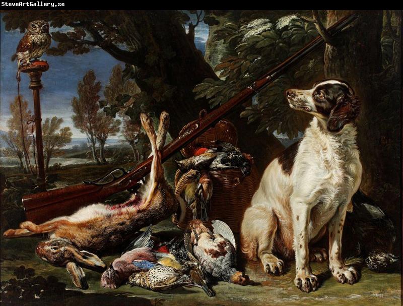 David de Coninck The hunter's trophy with a dog and an owl